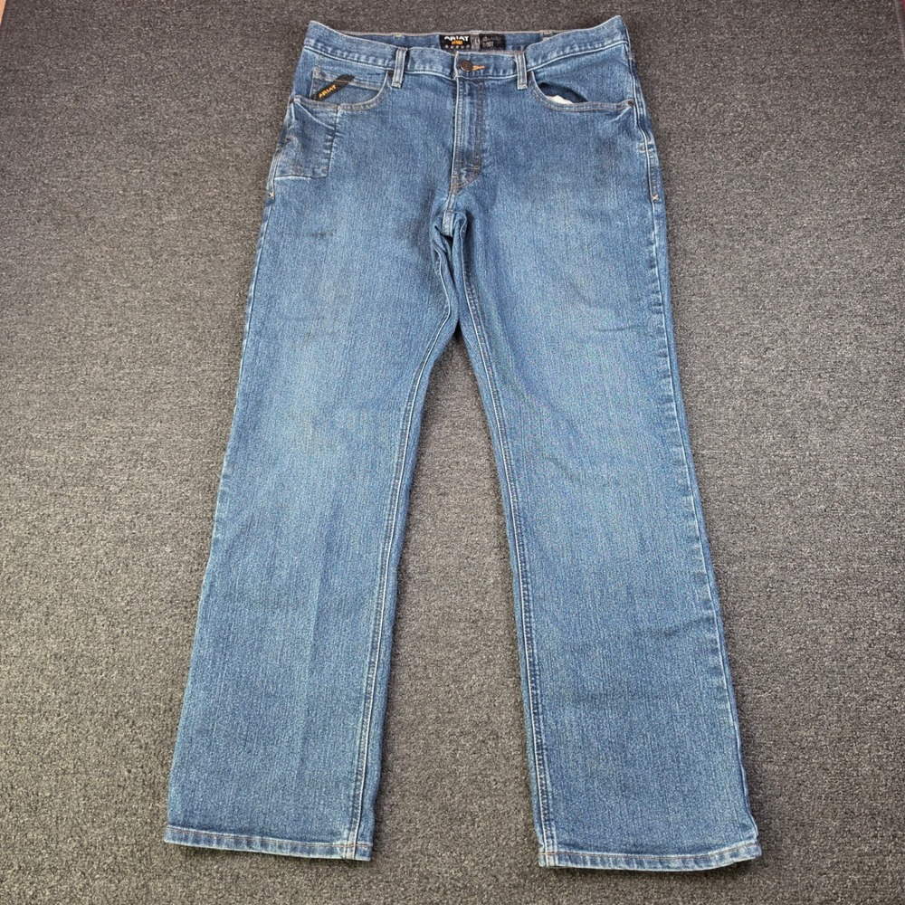 Ariat Rebar M4 Relaxed Boot Cut Jeans Blue Men 36x34 Workwear Denim Ranch Casual